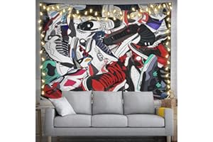 Narikuto Retro Basketball Tapestry Wall Hanging Party Decorations Sport Shoes Poster Sneaker Ball Sneaker Head Backdrops Banner for Birthday Celebration Basketball-Themed Bedroom Aesthetic Room60 x40