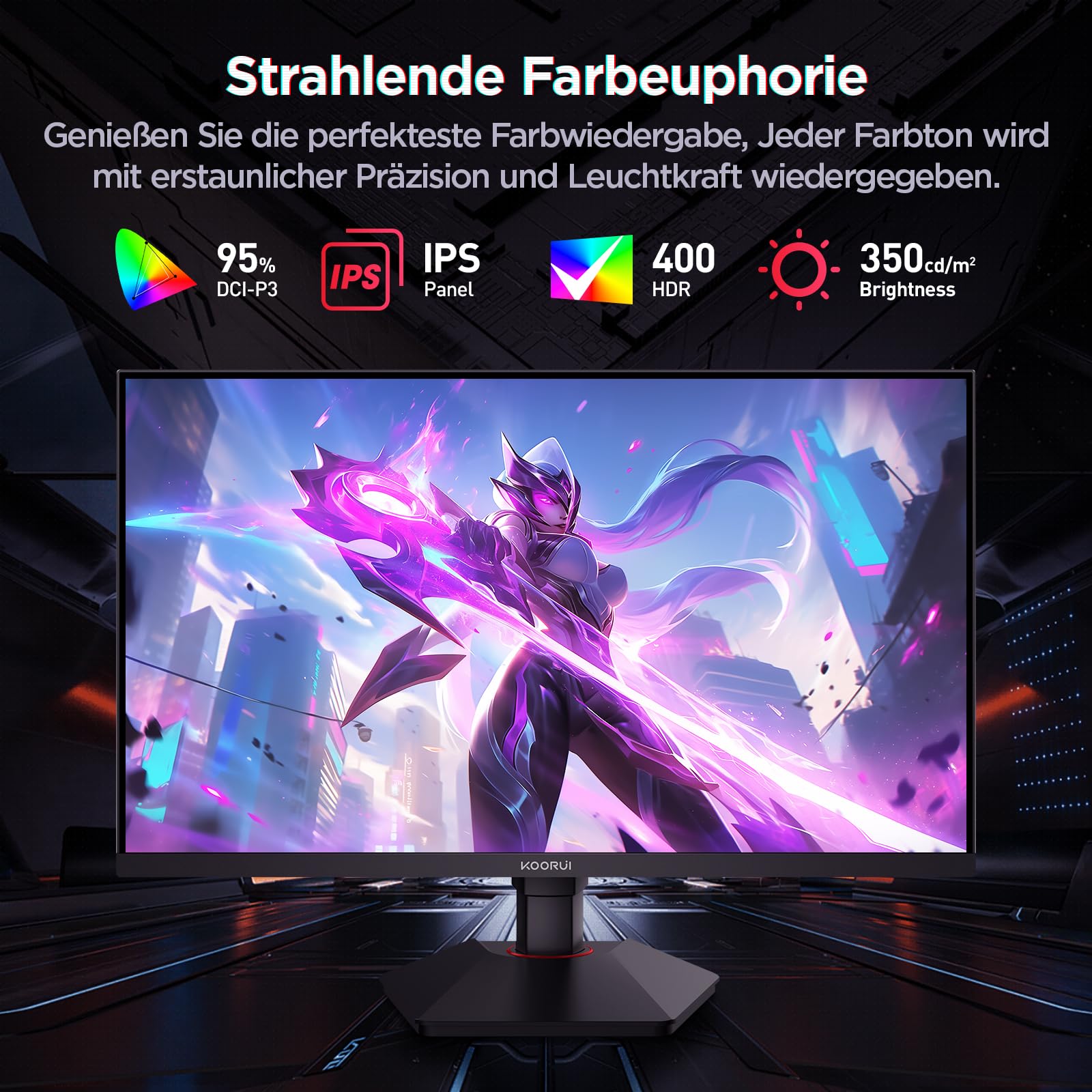 KOORUI G2722P 27 Zoll Gaming Monitor, 200Hz PC Bildschirm, QHD 2560x1440 Fast IPS, 1ms, HDR400, Adaptive Sync HDMI 2.0 & DP 1.4, VESA 75x75mm, Höhenverstellbar & Drehbar 2