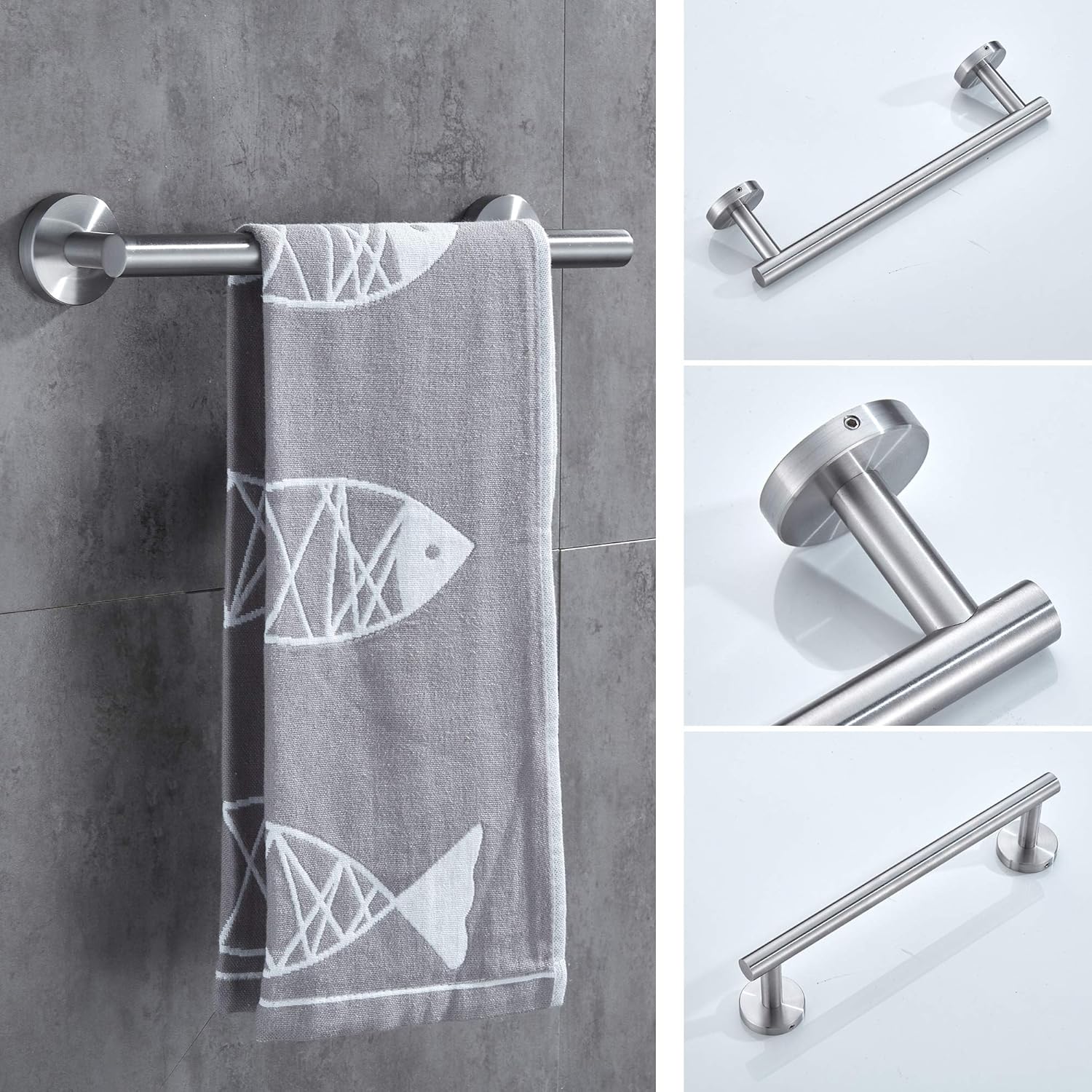 TRUSTLIFE Bathroom Hardware Set 3 Piece, Wall Mount Towel Bar Toilet Paper Holder Robe Hook Premium Stainless Steel Brushed Nickel Contemporary Style Bath Accessories: Home & Kitchen