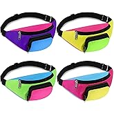 Xuniea 4 Pcs Retro 80s 90s Fanny Pack Retro Belt Bag 2 Pockets Neon Fanny Small Waist Packs for Jogging Traveling Party Costumes Holiday Festival 80s Theme Party