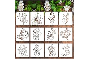 yhslmh Floral Stencils for Painting on Wood Furniture Wall Reusable Canvas Flower Flourish Swirls Stencil for Crafts Boho Art Projects Drawing Card Making Pattern Decoratives (Flourish Swirls)