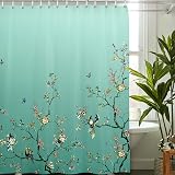LIVETTY Green Bird Floral Shower Curtain 180 x 180 cm with 12 Hooks view 6
