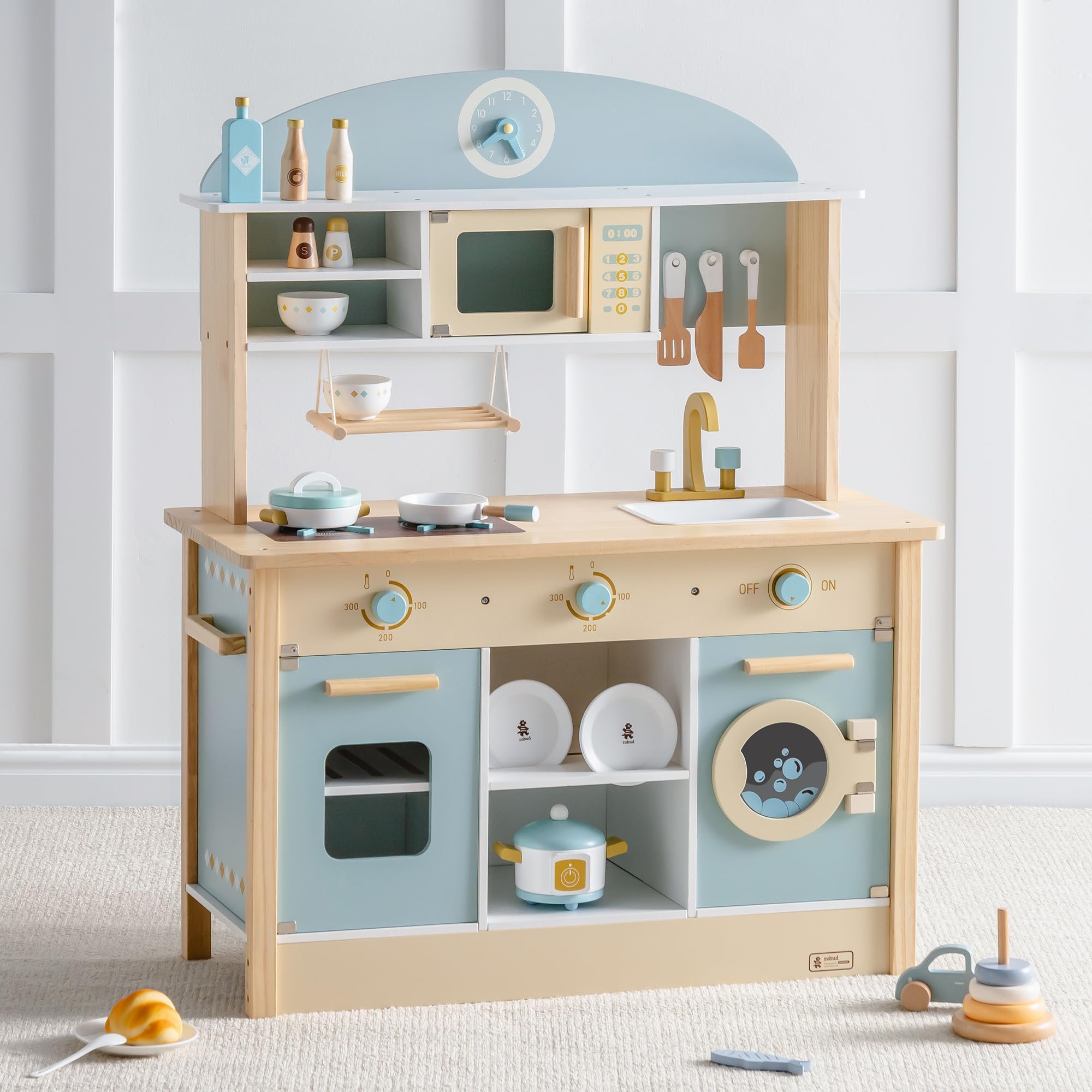 ROBUD Wooden Play Kitchen Set for Kids Toddlers, Toy Kitchen Gift for Boys Girls, Age 3+ Image
