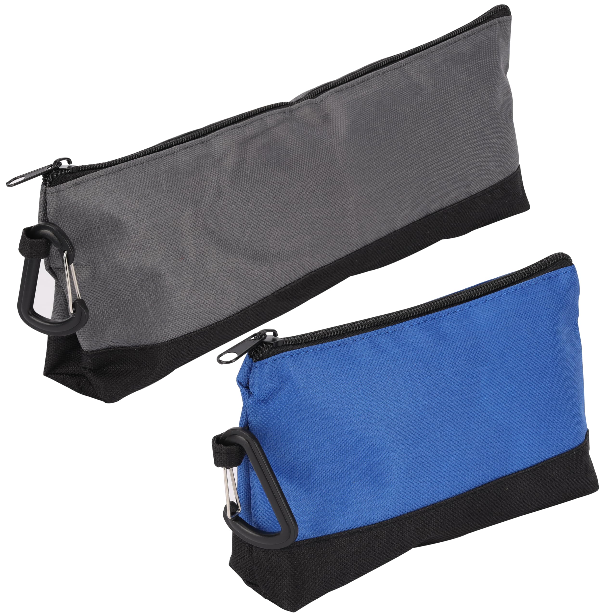 BELLE VOUS 2 Pack of Zipper Tool Pouches with Carabiner Hooks - Heavy-Duty Multipurpose Storage Bags for Tools/Accessories - Organiser Utility Belt Pouches with Sturdy Bases - 2 Sizes