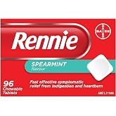Rennie Indigestion and Heartburn Relief Spearmint 96 Chewable Tablets