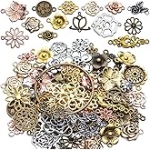 Jewelry Connectors Charms, 100 Gram Flower Tibetan Style Mixed Flower Shape Pendants Metal Beads Link Connector Charms for DIY Earring Necklace Jewelry Making