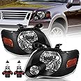 TUSDAR Headlight Assembly with Bulbs Compatible with 2006-2010 Ford Explorer Driver and Passenger Side (Black Housing with Amber Reflector)