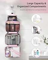 Maliton Hanging Toiletry Bag Large Foldable Travel Wash Bag Pink 4 Compartments view 2