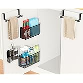 VITVITI 5 Pack Cabinet Door Organizer, Kitchen Over the Door Towel Holder and Tumbler Lid Organizer, Metal Adhesive Bathroom Inside Cabinet Doors Basket, Black