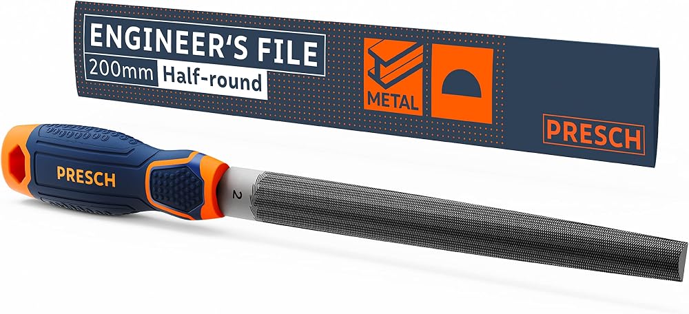 PRESCH File Half-Round 200mm Metal Wood Plastic H2 Cross Cut Soft Grip