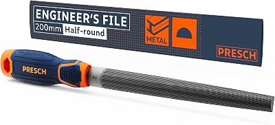 PRESCH File Half-Round 200mm Metal Wood Plastic H2 Cross Cut Soft Grip