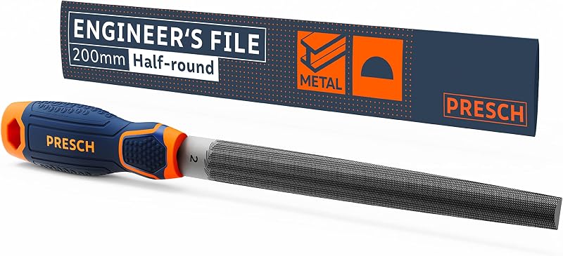 PRESCH File Half-Round 200mm Metal Wood Plastic H2 Cross Cut Soft Grip