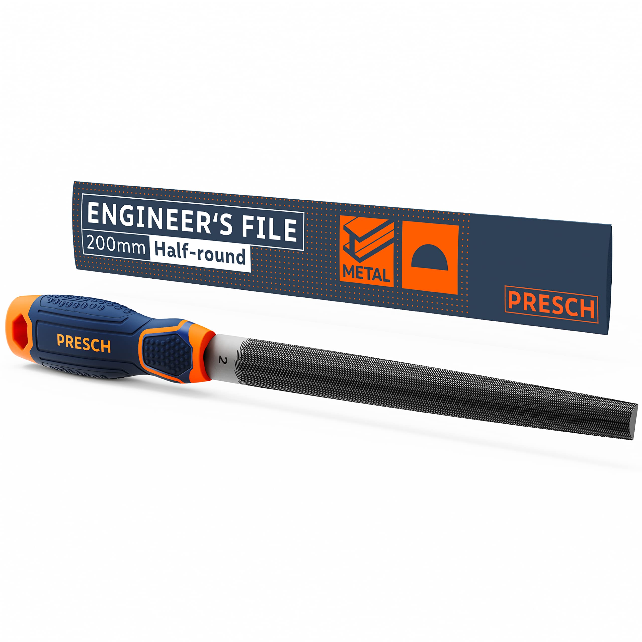 Presch File Half-Round 200mm - High-Quality Half-Round File with for Filing Curves and Straight Lines in Metal, Wood or Plastic - High-Quality Metal File