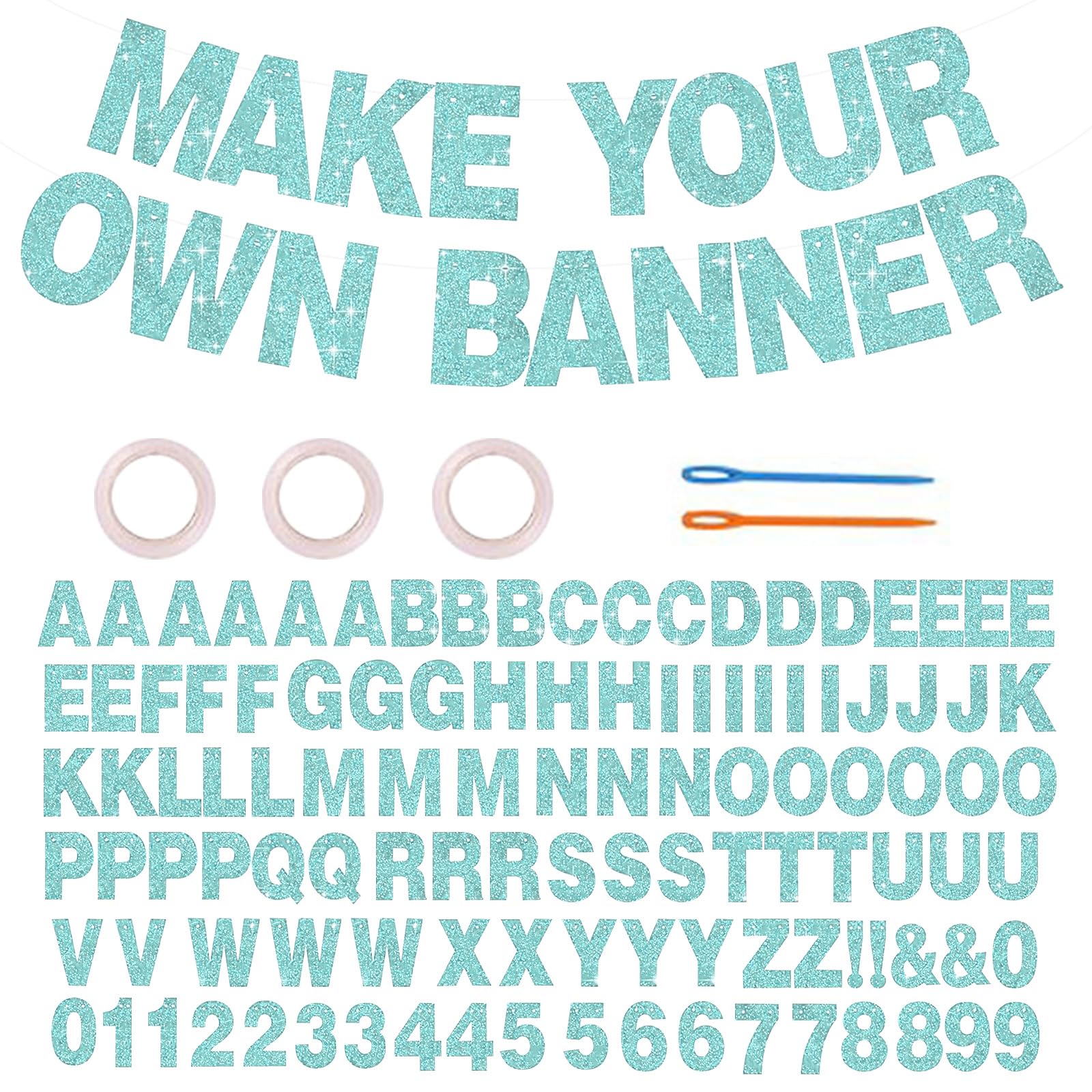 116 Custom Banners with Sparkling Letters DIY Personalized and Reusable Birthday Welcome Home Wedding Party Decoration (Light blue) — image 1