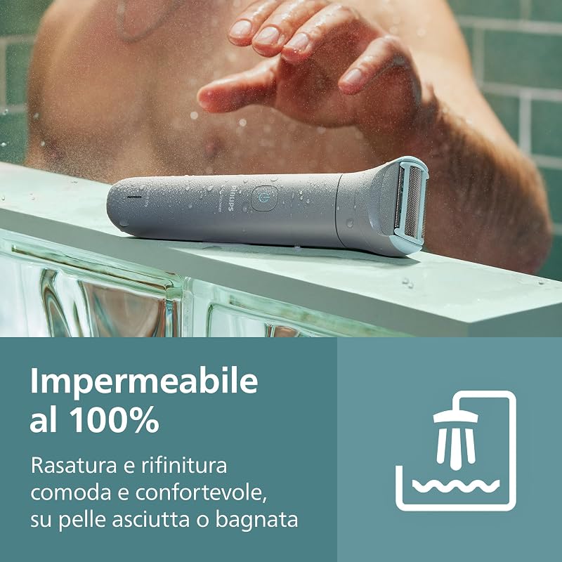 Bodygroom series 3000 - Rifinitore per uomo tripla protezione, Rifinitura e rasatura intima, Preciso e confortevole sulla pelle, Impermeabile al 100%, 80 minuti di autonomia, Modello BG3480/15