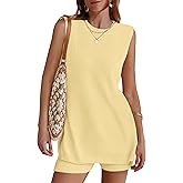 NENONA Women's Summer Sleeveless Sweater Lounge Sets Casual Loose Fit Tunic Tops and Shorts 2 Piece Beach Vacation Outfits