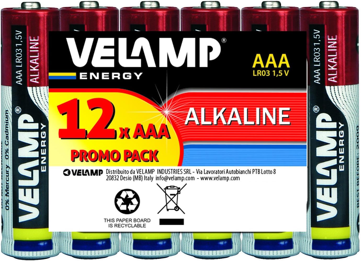 Velamp LR03 / 12PACK 12PACK Blister de 12 Piles Alcalines Mini Stylet LR03 AAA, 1.5V, Rouge, Red