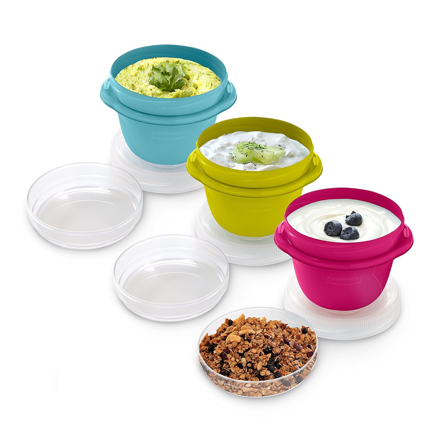 Rubbermaid 1 2 Cup Take Along On the Go Snack Food Storage Container 3 Pack Assorted Colors 