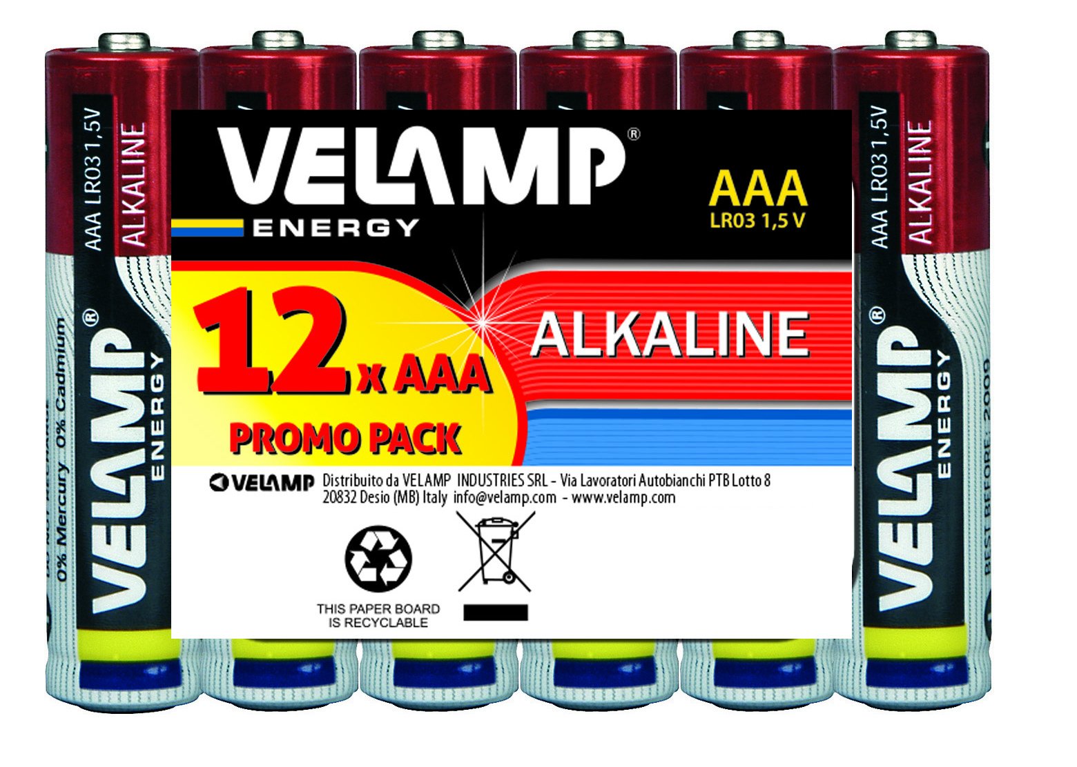 Velamp LR03 / 12PACK 12PACK Blister de 12 Piles Alcalines Mini Stylet LR03 AAA, 1.5V, Rouge