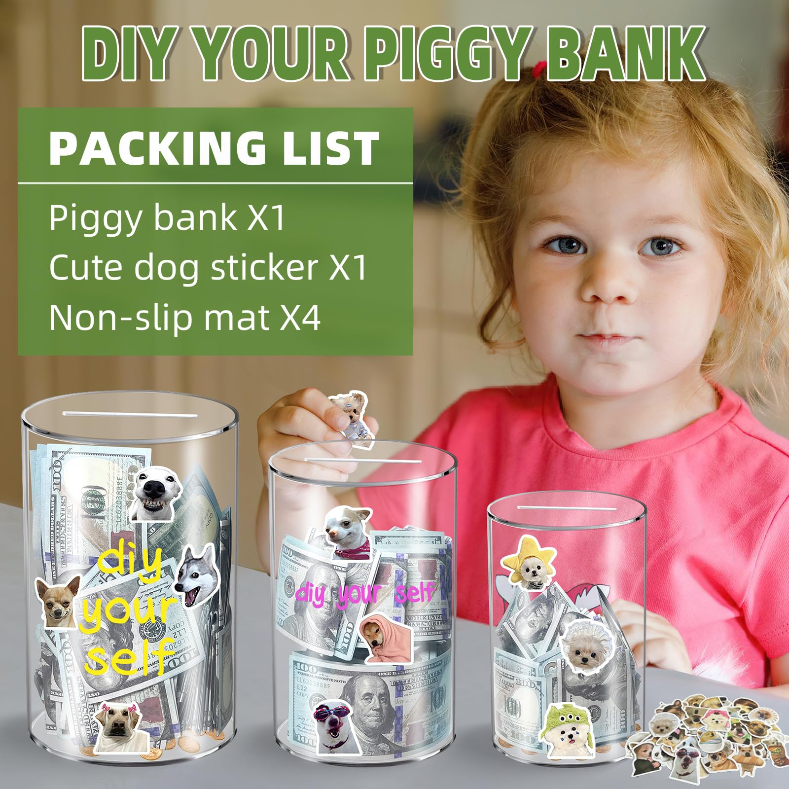 Clear Piggy Bank for Adults/Kids, Acrylic Unopenable Money Box for Cash Coin Saving, Must Break to Open, Money Saving Jar for Adults Boys Girls, Size 6
