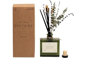 Craft & Kin Christmas Reed Diffuser with Dried Flowers | 5 oz Santal Woods Holiday Scented Reed Diffusers for Home, Bathroom | Scent Sticks | Elegant Fragrance Home Decor for Men & Women