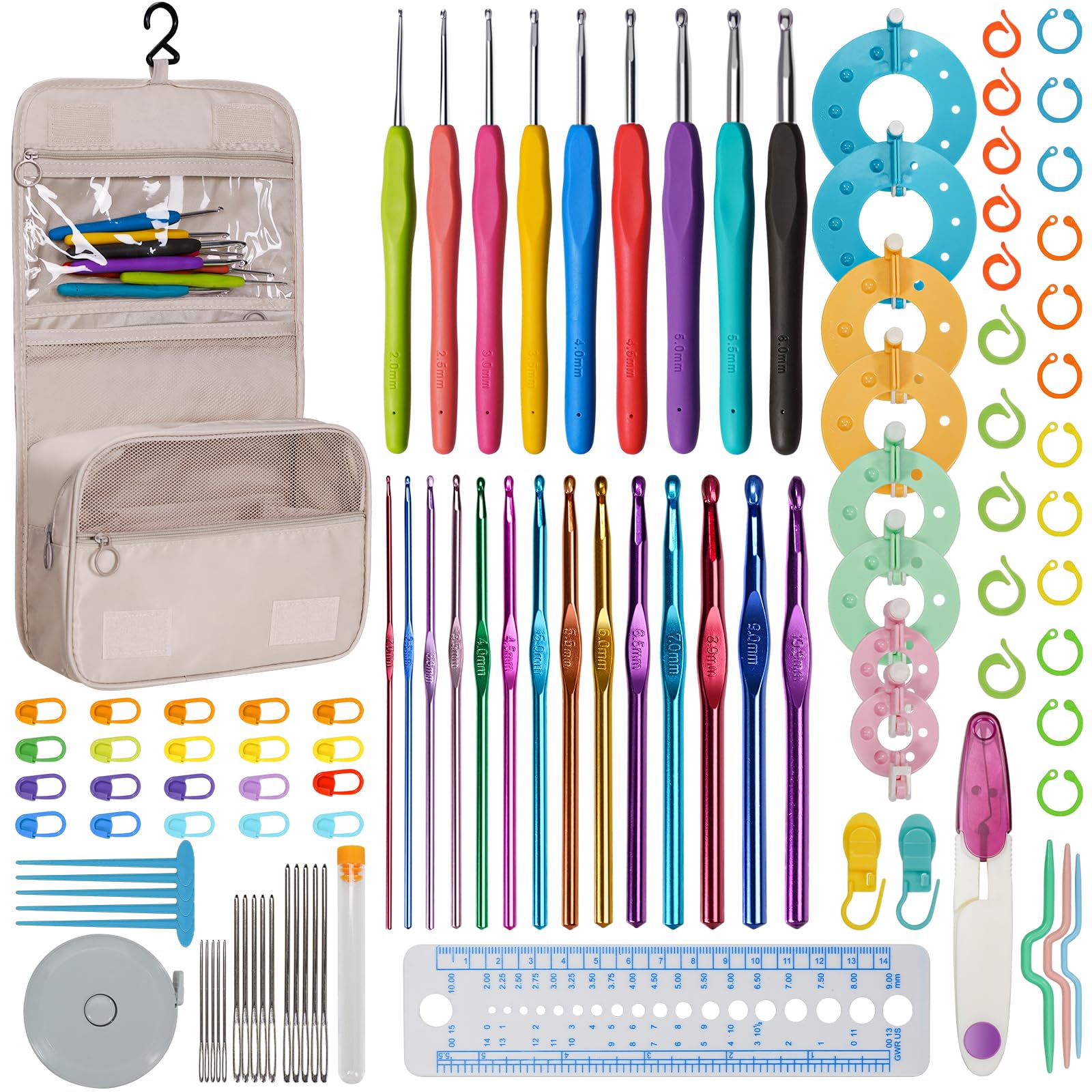 Photo 1 of ***ONLY THE BAG**RealPlus 108PCS Crochet Kit for Beginners, 14 Sizes Crochet Hooks, Crochet Hook Set with Ergonomic Soft Handle, Gift for Women, Crochet Tool with Storage Bag