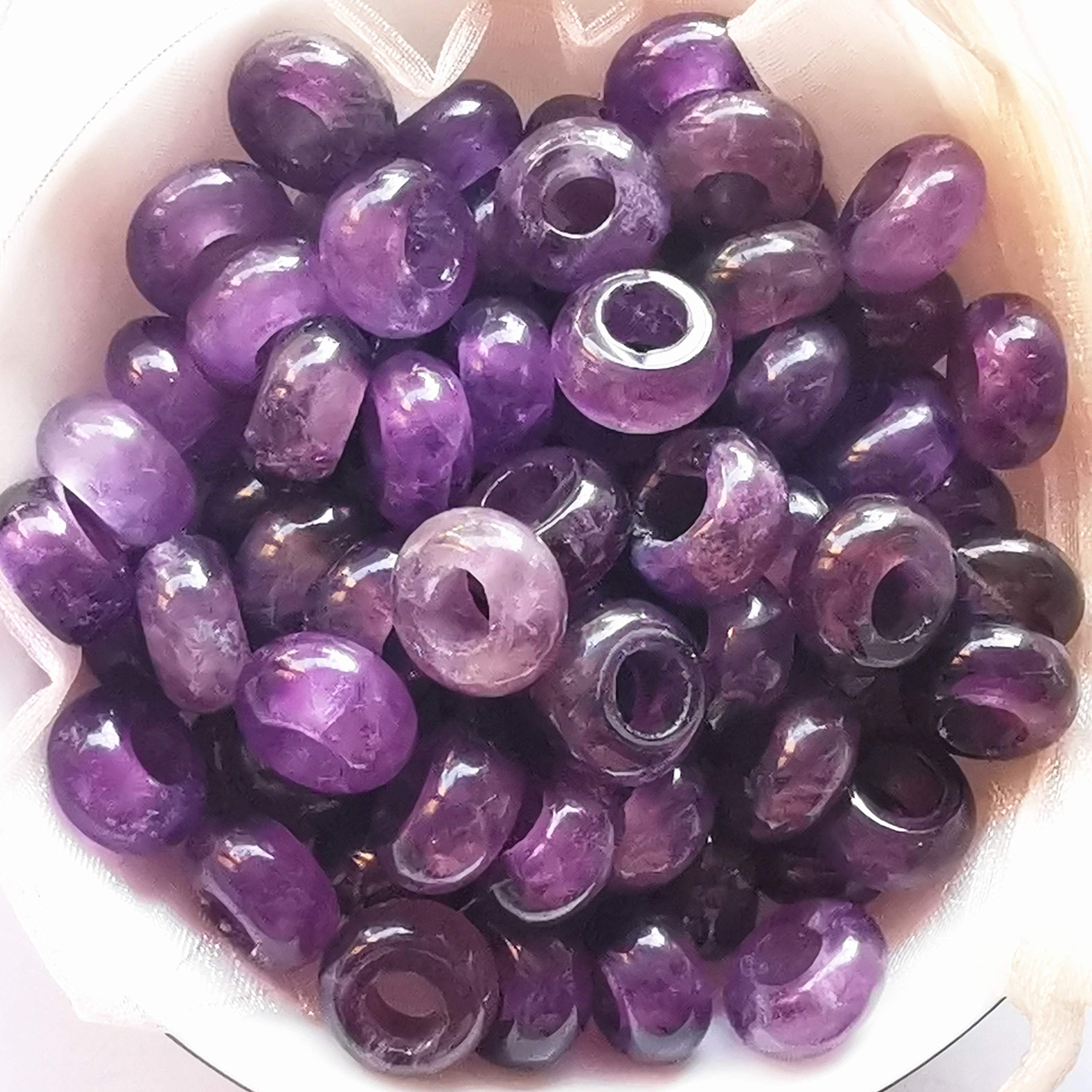 Manekieko 15 Pcs Natural Amethyst Large HoleLoose Stone Rondelle Beads Crystals and Healing Stones,6mm DIY-Jewelry Makings