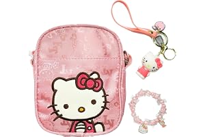 Pink Cat Mini Purse for Girls, Canvas Crossbody Bag with Matching Bracelet & Keychain, Cute Set
