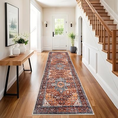 SHACOS Extra Long Hallway Runner Rug 60 x 305 cm Non Slip Red Boho