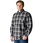 Carhartt Mens Loose Fit Midweight Chambray Long-Sleeve Plaid Shirt