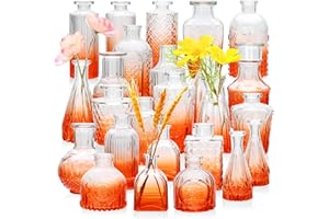 Brajttt Bud Vase Set of 25, Red-Orange Glass Vases in Bulk, Small for Mini Flowers, Cute Vintage Set for Wedding, Home, Centerpiece Table Decorations