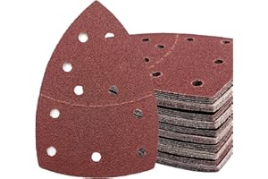 50 PCS Mouse Detail Sander Sandpaper, 60 Grit Palm Sander Sandpaper 11 Holes Hook and Loop Sander Pads Triangular Sanding She