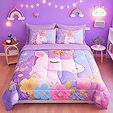 ZUEXVOFY Twin Comforter Set for Girls 5 Piece Purple Unicorn Bedding Set for Girls Super Soft Microfiber Bed Set Bed in a Bag with Comforter Sheets Pillowcase & Sham