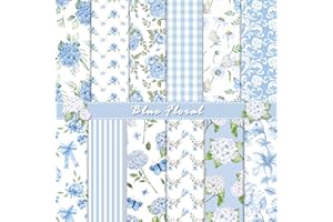 SORKWO 24 Sheets Blue Floral Pattern Paper, 12" x 12" Floral Patterned Cardstock Paper Scrapbooking Supplies Paper Decorative Craft Paper for DIY Card Making Photo Album Junk Journal Décor