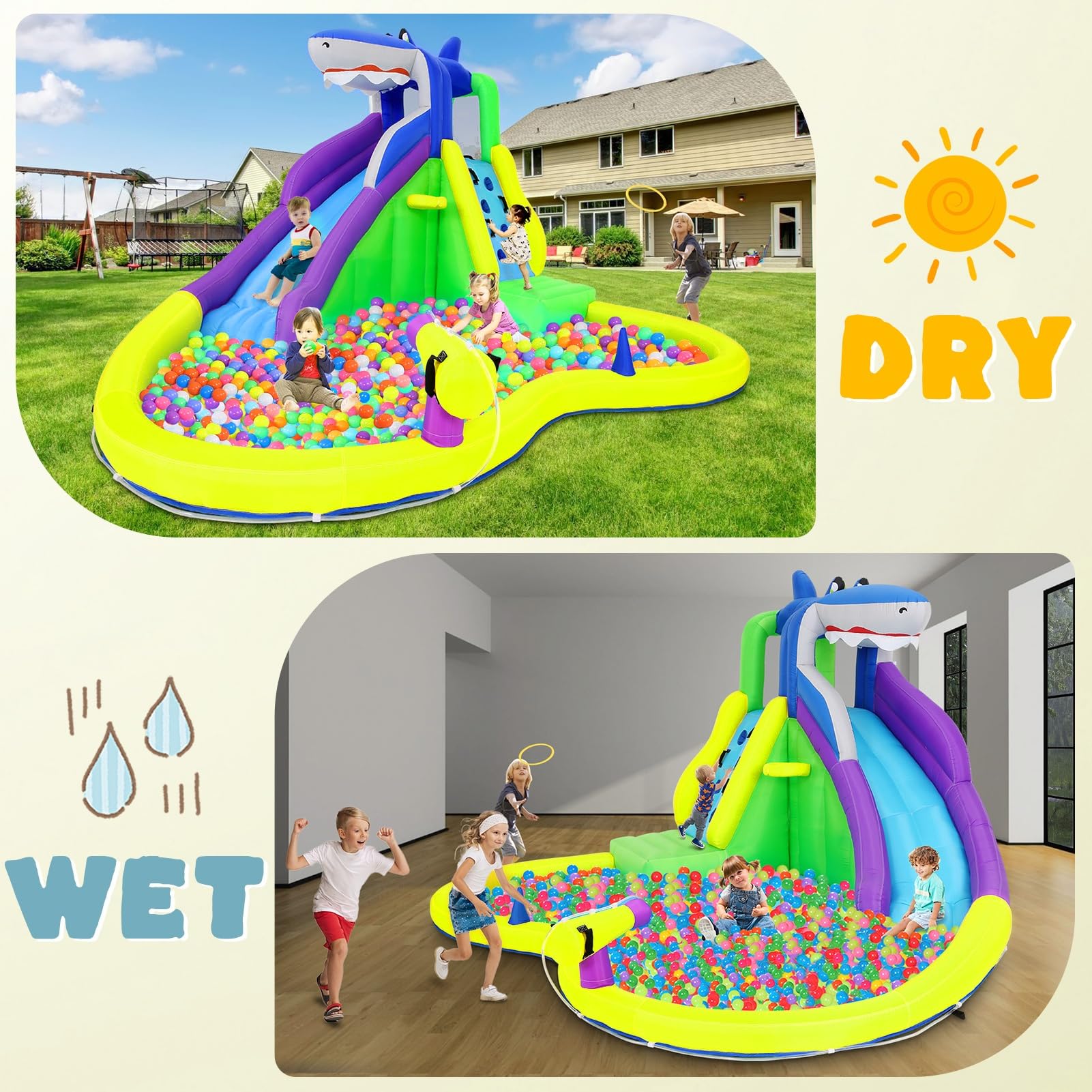 Bounce House for Big Kids 3-12 Years,Water Slide Bounce House,Inflatable Bounce Castle with Climbing Wall,Water Gun,Pool,13x14FT Play Center for Indoor/Outdoor Backyard (Light Yellow, Size1)
