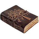 LEATHER VILLAGE Tree of Life Journal - 6 X 4 (A6) inches - Rustic Brown - 200 Antique Deckle Edge Handmade Paper – Book of Shadows - Vintage Leather Bound Journal for Women & Men