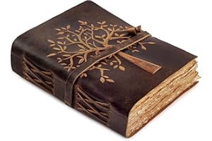 LEATHER VILLAGE Tree of Life Journal - 6 X 4 (A6) inches - Rustic Brown - 200 Antique Deckle Edge Handmade Paper – Book of Shadows - Vintage Leather Bound Journal for Women & Men