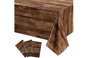 Irenare 3 Pcs Brown Wood Grain Tablecloths Rustic Plastic Table Covers for Rectangle Table, Vintage Farmhouse Tablecloth Decorations for Western Barn Birthday Wedding (54 x 108 Inches)