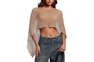 HAWILAND Ponchos for Women Off the Shoulder Sheer Knit Shrug Shawl Asymmetrical Tops Elegant See Through Beach Cover Up