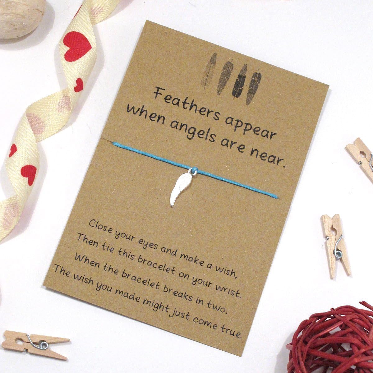 Feathers Appear When Angels Are Near, Angel Charm Remembrance Wish Bracelet