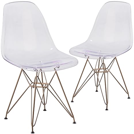 Flash Furniture 2 Pk Elon Series Ghost Chair With Gold Metal Base