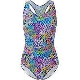 BELEROY Girls' Swimsuit One Piece Swimming Suits Flyback Swimwear for Practice(with Padding,14,Coral)