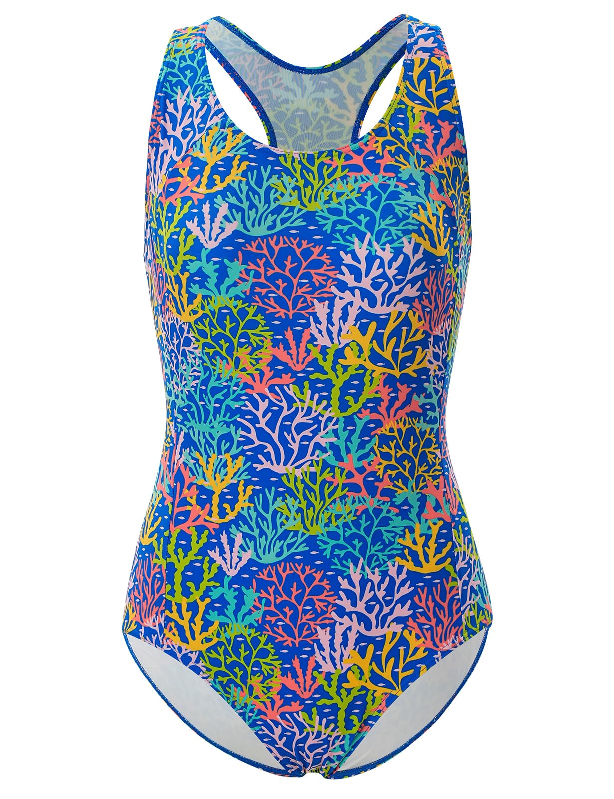 Photo 1 of BELEROY Girls' Swimsuit One Piece Swimming Suits Flyback Solid Swimwear for Practice(Coral,16)