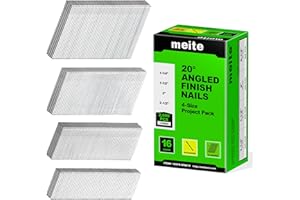 meite 16 Gauge 20 Degree Angled Finish Nails Set, 2000-Pack Assorted Size Project Pack Galvanized Nails for Electric or Pneumatic Finish Nailer/Nail Gun, (2-1/2", 2", 1-1/2", 1-1/4", 500 Per Sizes)