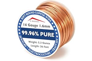 D.MATIALL Copper Wire 99.95% Pure – 14 Gauge 1.6mm – 26 Feet, 5.3 Ounce Spool – C11000 Soft Copper Wire Craft Wire for Gardening, Electroculture, Jewelry Making, Beading, Ground Wire & DIY (14 Gauge, 5.3 Ounce)