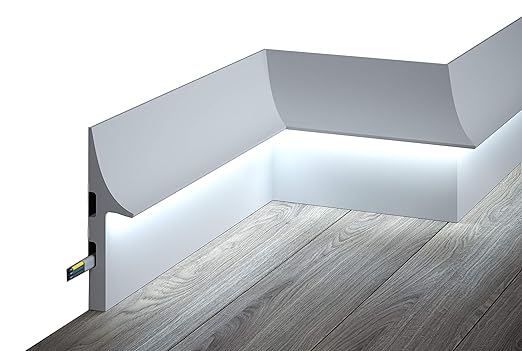 QL008 Licht Fußleiste I Sockelleiste für indirekte LED Beleuchtung aus hochfestem Polyurethan