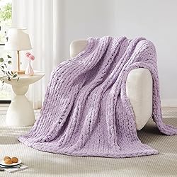 L'AGRATY Chunky Knit Blanket Throw - Soft Chenille