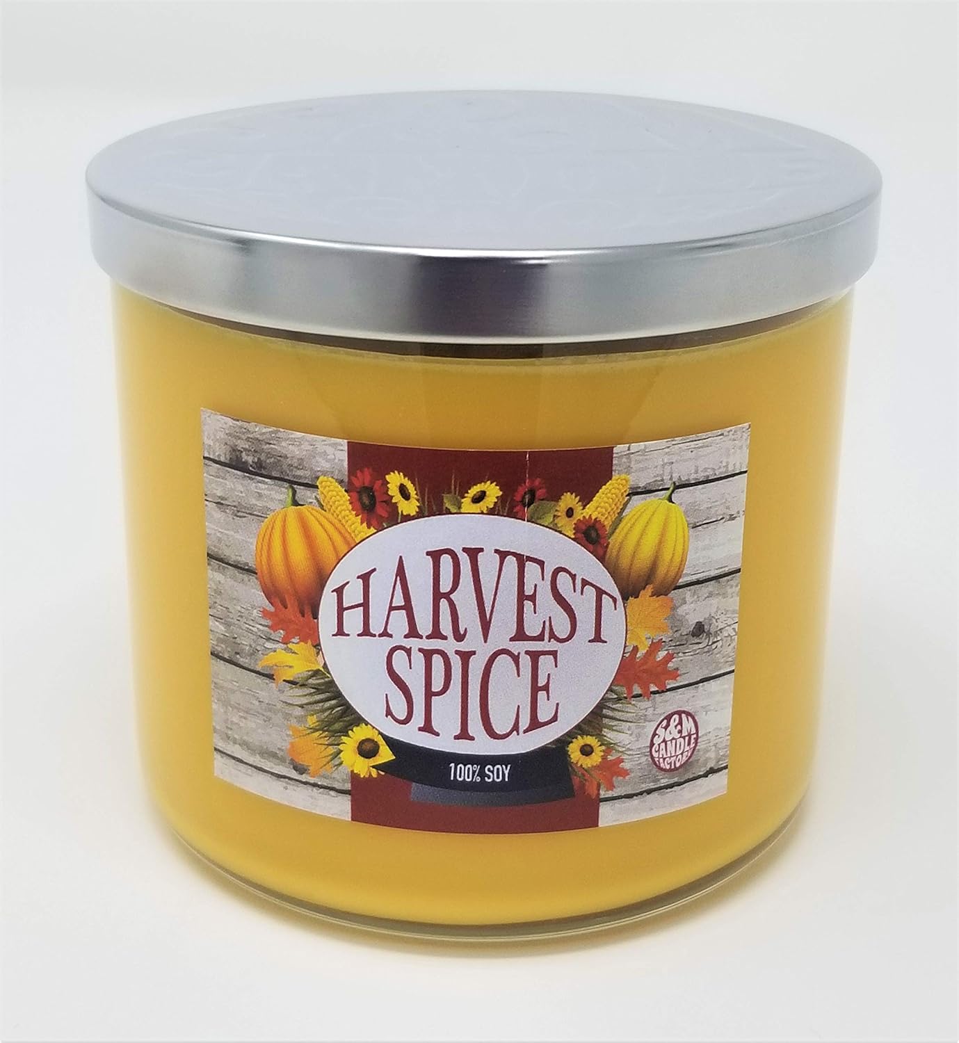 S&M Candle Factory Harvest Candle Large 3 Wick 100 Soy Wax Harvest Spice Scented