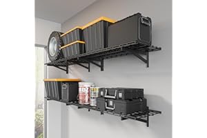 Jusgym 4 Pack Heavy Duty Garage Wall Shelving Set (1.5x4ft), Wall Mounted Garage Shelves 1000lbs Capacity, 18"x96" Shelf Storage Rack Floating Shelves, Black