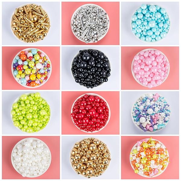 VALENTINE EDIBLE PEARL SPRINKLES FOR CAKE DECORATING,4 PACK,5.3OZ,GOLD SILVER WHITE AND BLACK SUGAR PEARLS SPRINKLE MIX,PERFECT FOR CAKE DECORATIONS,BAKING,ICE CREAM,COOKIES,CUPCAKE TOPPER,BIRTHDAY HOLIDAY PARTY WEDDING VALENTINE’S DAY SUPPLIES